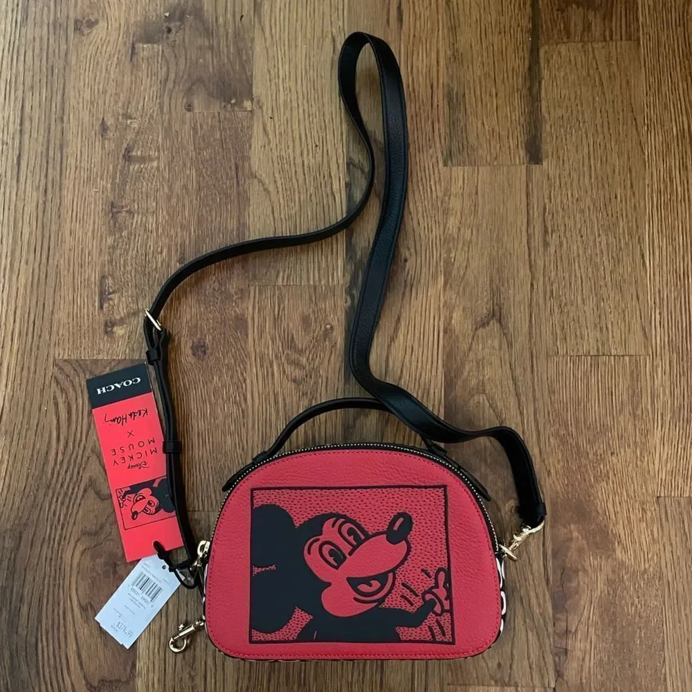 Coach Disney Mickey Mouse X Keith Haring Serena Satchel Red NWT